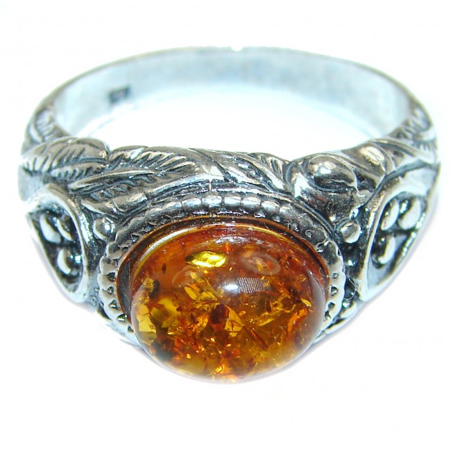 HUGE Genuine Baltic Amber .925 Sterling Silver handmade Ring size 9 1/2