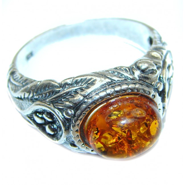 HUGE Genuine Baltic Amber .925 Sterling Silver handmade Ring size 9 1/2