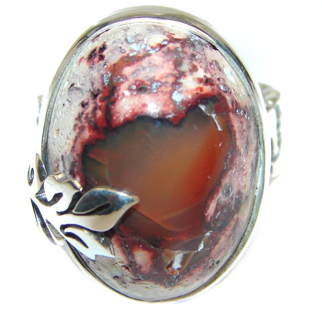 Good Energy Orange Genuine Mexican Opal .925 Sterling Silver handmade Ring size 6 3/4