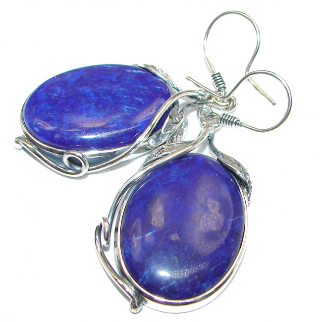 Huge Perfect genuine Blue Lapis Lazuli .925 Sterling Silver handmade earrings