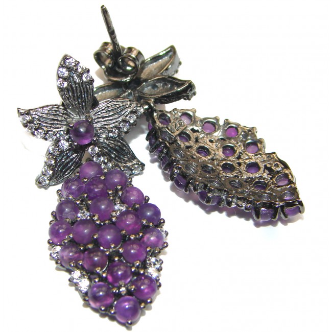 Amazing authentic Amethyst black rhodium over .925 Sterling Silver handcrafted earrings