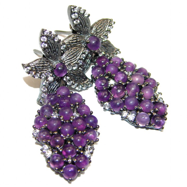 Amazing authentic Amethyst black rhodium over .925 Sterling Silver handcrafted earrings