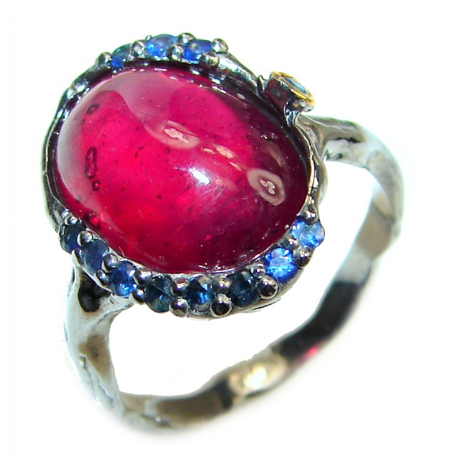 Genuine 12 ctw Star Ruby black rhodium over .925 Sterling Silver handcrafted Statement Ring size 7 3/4