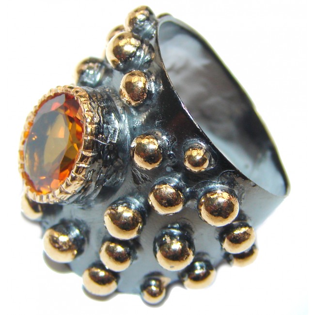 Vintage Style Citrine black rhodium over .925 Sterling Silver handmade Cocktail Ring s.7