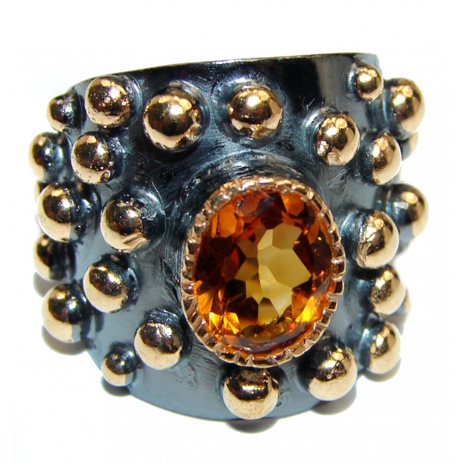 Vintage Style Citrine black rhodium over .925 Sterling Silver handmade Cocktail Ring s.7