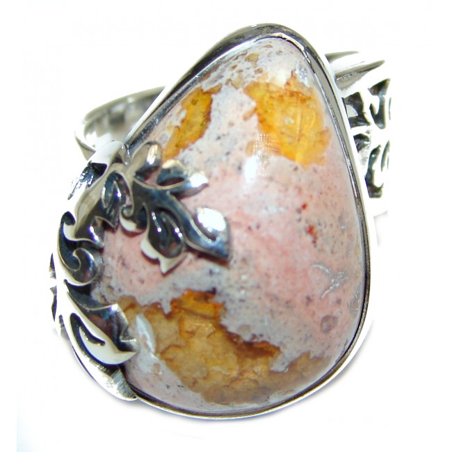 Good Energy Orange Genuine Mexican Opal .925 Sterling Silver handmade Ring size 8 adjustable