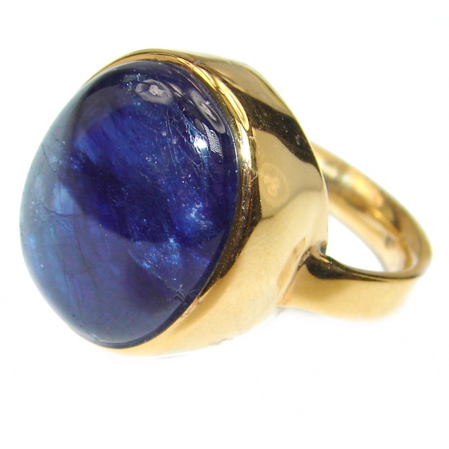 Large Genuine 45ctw Sapphire 18K Gold over .925 Sterling Silver handcrafted Statement Ring size 8