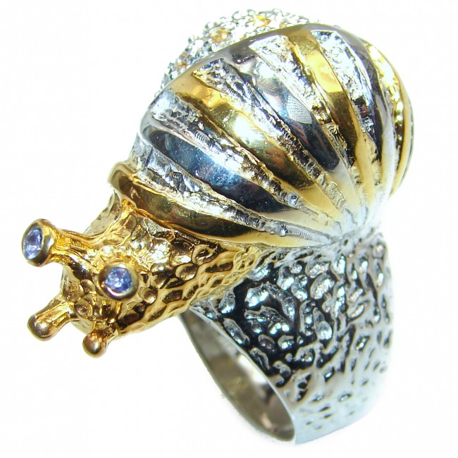 Huge Golden Snail .925 Sterling Silver handmade HUGE Ring size 9