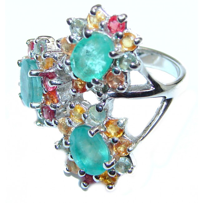 Posh Genuine Colombian Emerald .925 Sterling Silver handcrafted Statement Ring size 7