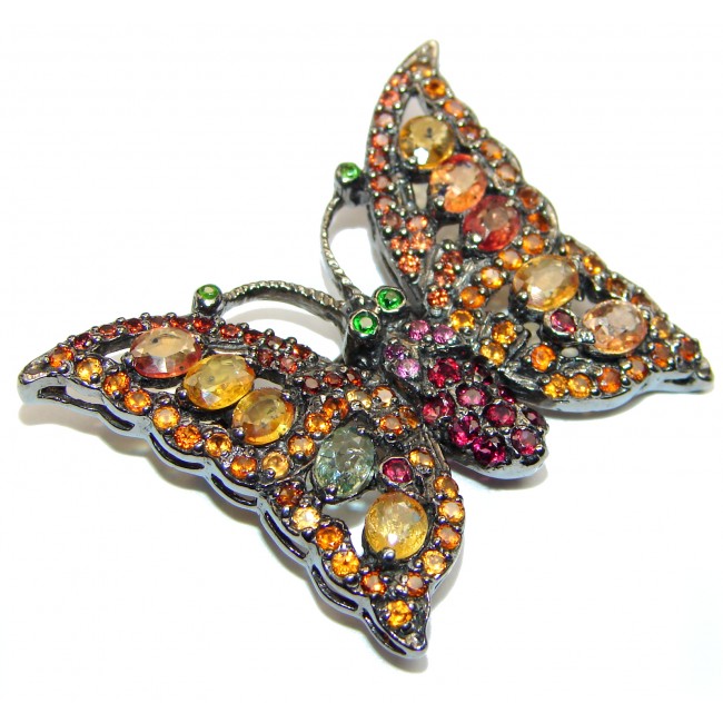 Butterfly authentic multicolor Sapphire .925 Sterling Silver handmade Pendant Brooch