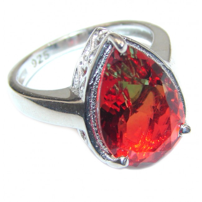 HUGE pear cut Pink Tourmaline 18K Gold over .925 Sterling Silver handcrafted Ring s. 6 1/2