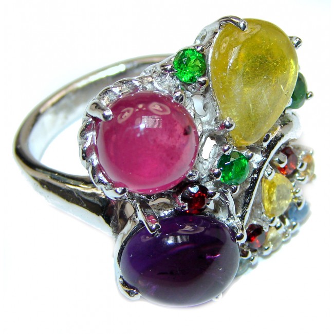 Large Watermelon Tourmaline .925 Sterling Silver handmade Ring size 10