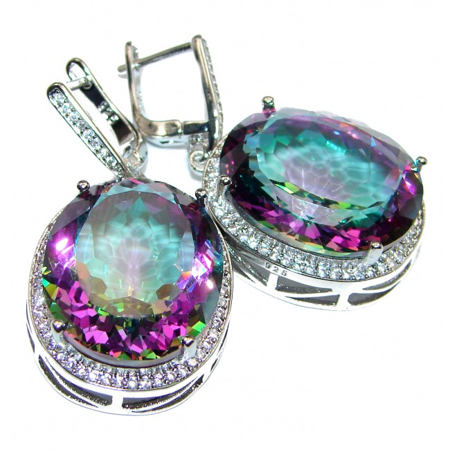 Spectacular Genuine Rainbow Topaz .925 Sterling Silver HUGE earrings