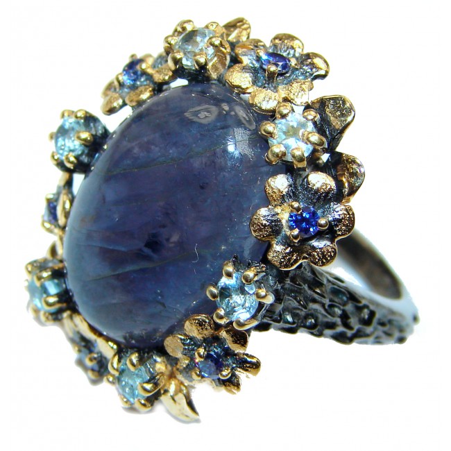 Chunky Authentic African Tanzanite 14K Gold over .925 Sterling Silver handmade Ring s. 8 1/2