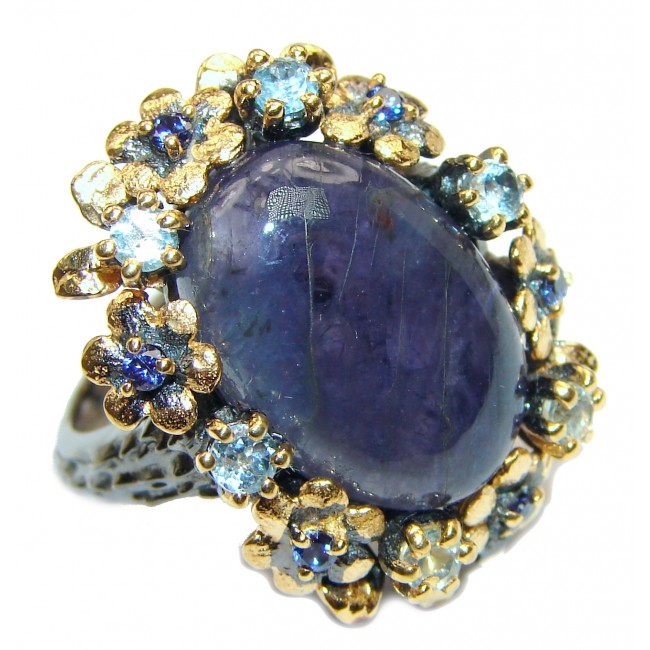 Chunky Authentic African Tanzanite 14K Gold over .925 Sterling Silver handmade Ring s. 8 1/2
