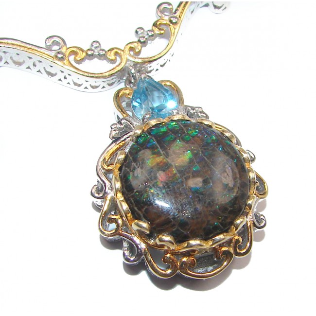 One of the kind Natural Canadian Ammolite Gold Rhodium over .925 Sterling Silver handmade necklace