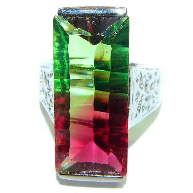 Spectacular Natural Baquette cut Tourmaline .925 Sterling Silver handcrafted ring size 6 3/4