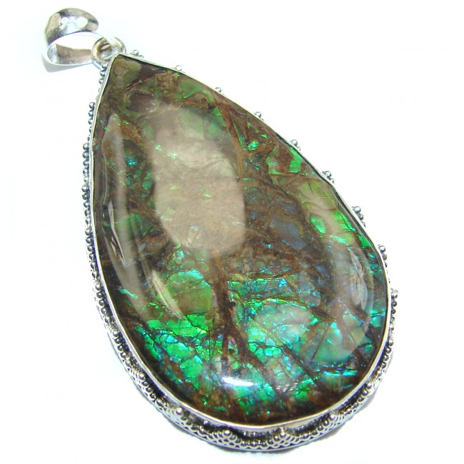 Rich Design genuine Canadian Ammolite .925 Sterling Silver handcrafted Pendant