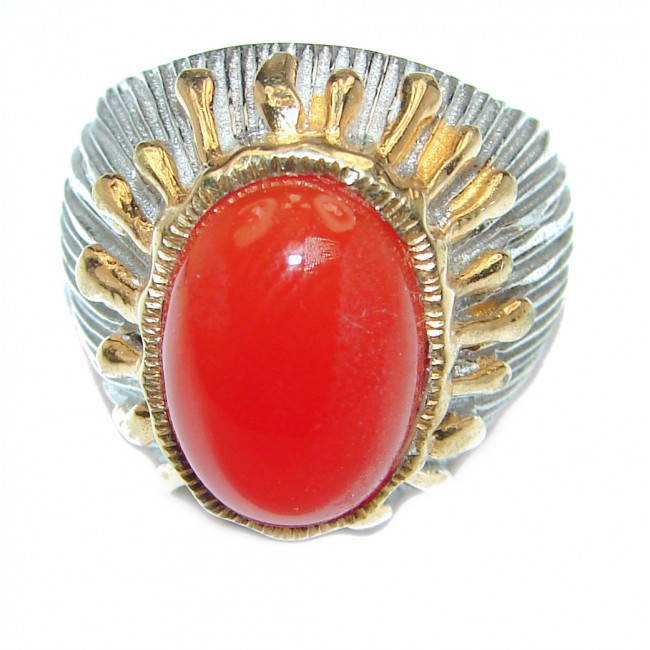 Large Natural Carnelian 18K Gold over .925 Sterling Silver handcrafted ring size 8