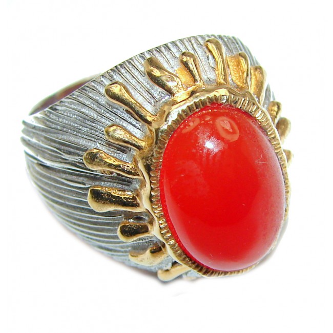 Large Natural Carnelian 18K Gold over .925 Sterling Silver handcrafted ring size 8