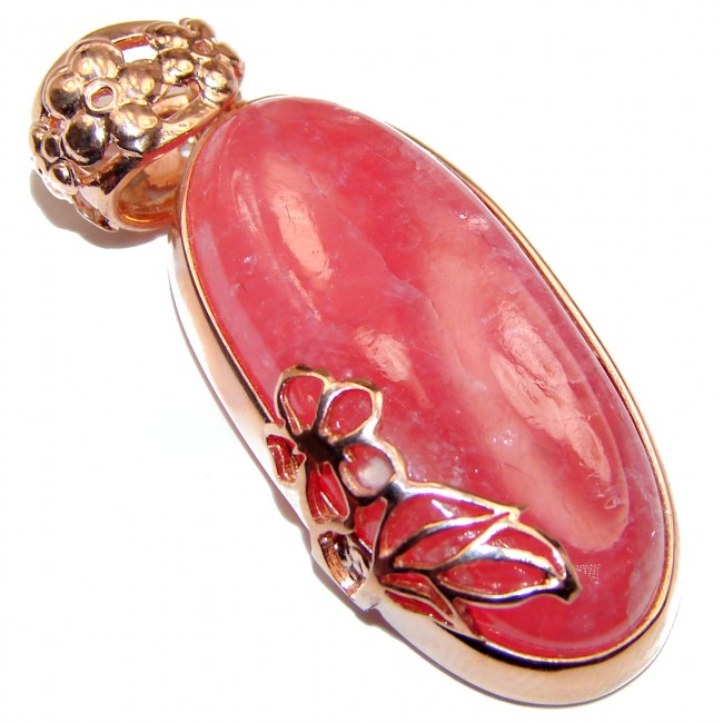 Pure Perfection Genuine Argentinian Rhodochrosite 18K Gold over .925 Sterling Silver handmade Pendant