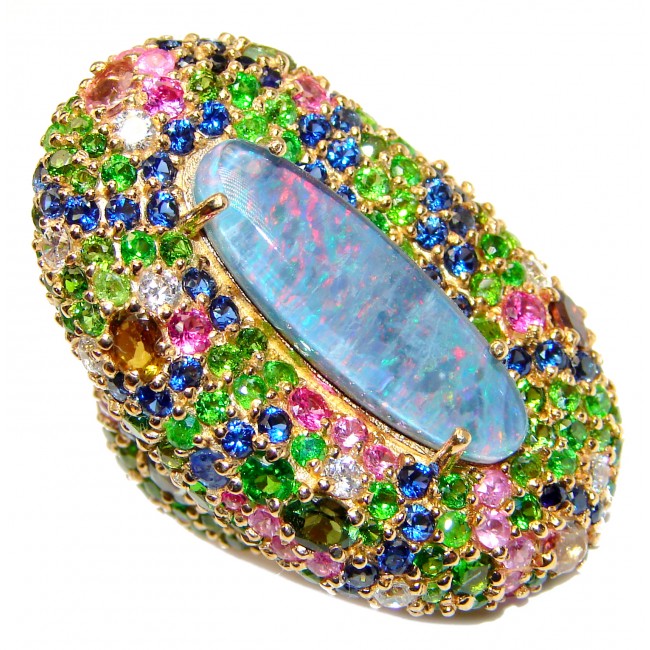 Large Australian Doublet Opal 24K Gold over .925 Sterling Silver handcrafted ring size 5