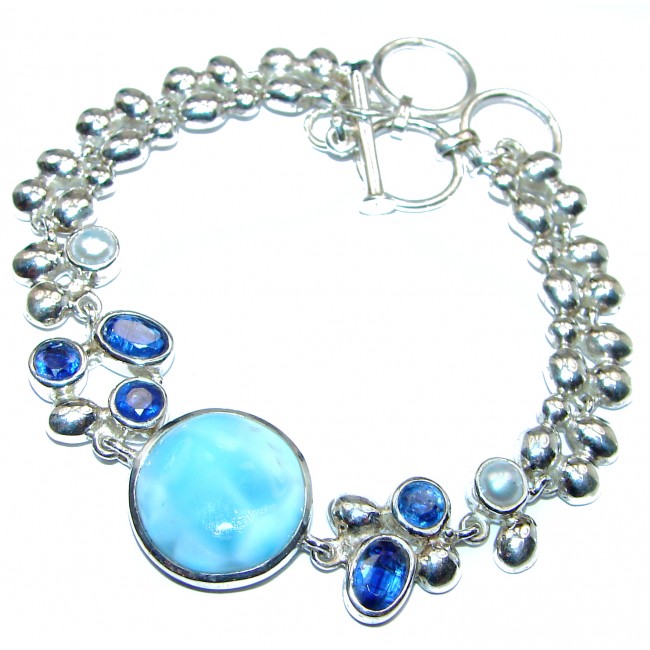 best quality Caribbean Blue Larimar .925 Sterling Silver handcrafted Bracelet
