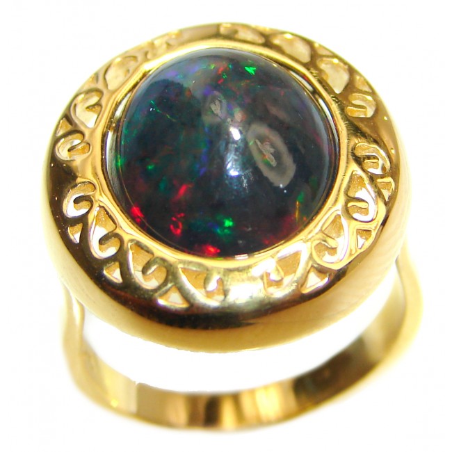 Vintage Design 5ctw Genuine Black Opal 18K Gold over .925 Sterling Silver handmade Ring size 6