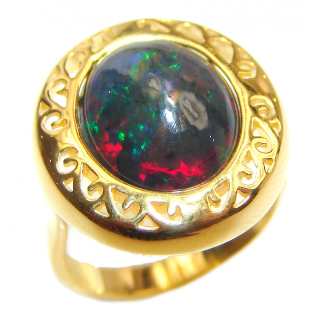 Vintage Design 5ctw Genuine Black Opal 18K Gold over .925 Sterling Silver handmade Ring size 6