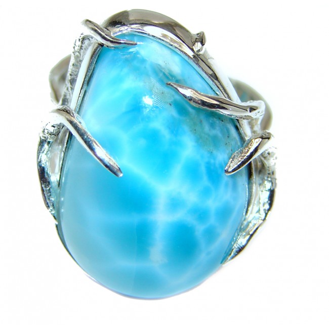 Aqua Natural Dominican Republic Larimar .925 Sterling Silver handcrafted Ring s. 9