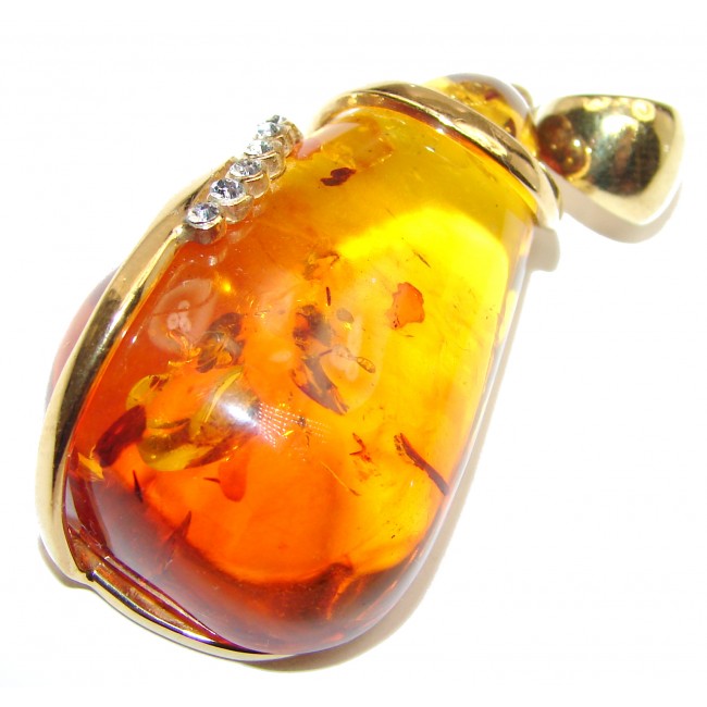 HUGE Natural Honey Baltic Amber 14K Gold over .925 Sterling Silver handmade Pendant