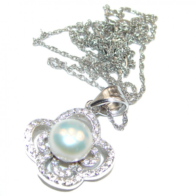 Posh Pearl white Gold over .925 Sterling Silver handmade Necklace