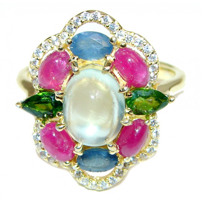 Royal quality Natural Prehnite 18K Gold over .925 Sterling Silver handmade ring s. 8