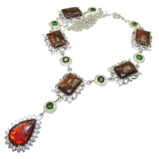 New World Natural Canadian Ammolite Sterling Silver handmade necklace