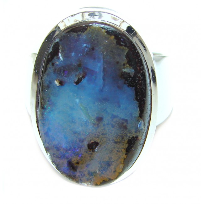 Australian Boulder Opal .925 Sterling Silver handcrafted ring size 8 3/4