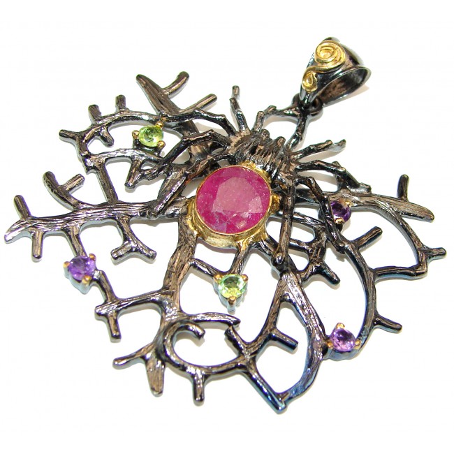 Authentic Kashmir Ruby black rhodium over .925 Sterling Silver Pendant