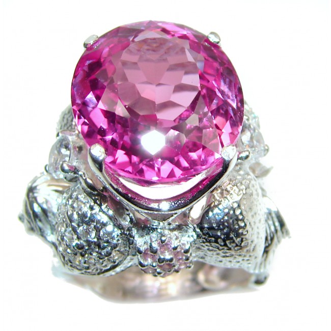 Huge Vintage Design Pink Topaz .925 Sterling Silver handcrafted ring size 7 1/4