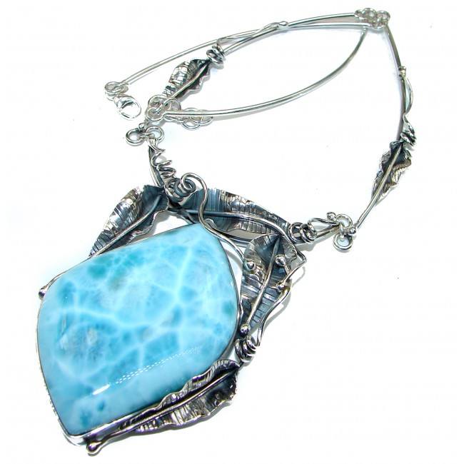 Glorious Huge Vintage Design Best quality authentic Larimar .925 Sterling Silver handmade necklace