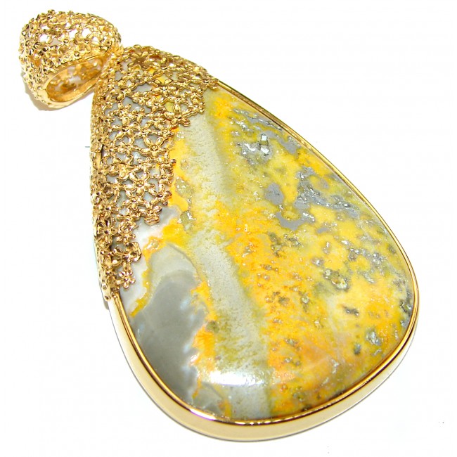 Huge Authentic Volcanic Bubble Bee Jasper 18K Gold over .925 Sterling Silver handmade Pendant