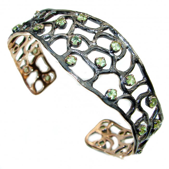 Baroque Design Genuine Peridot 18K Gold Rhodium over .925 Sterling Silver Bracelet / Cuff