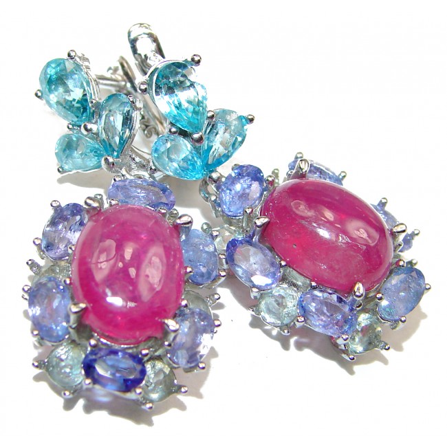 Stunning Authentic Ruby Tanzanite .925 Sterling Silver handmade earrings