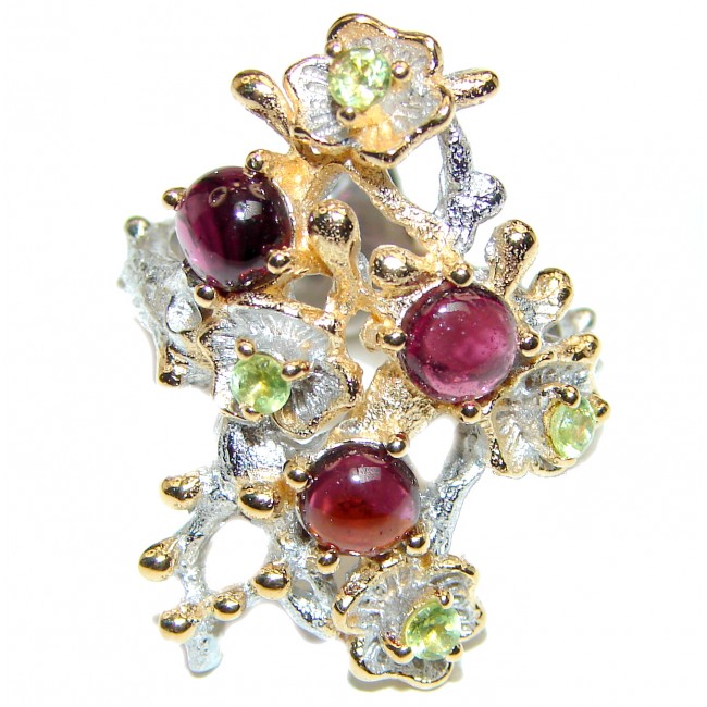 Dazzling natural Red Garnet Peridot & .925 Sterling Silver handcrafted ring size 7 1/4