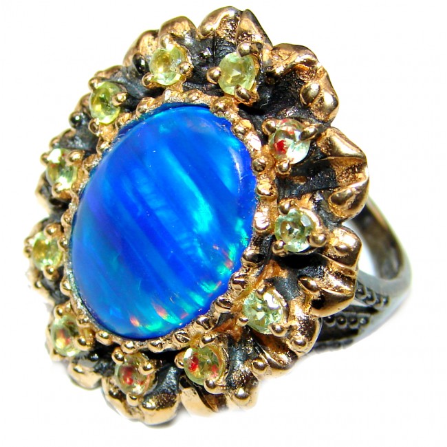 Vintage Design Australian Doublet Opal 18k Gold over .925 Sterling Silver handcrafted ring size 7