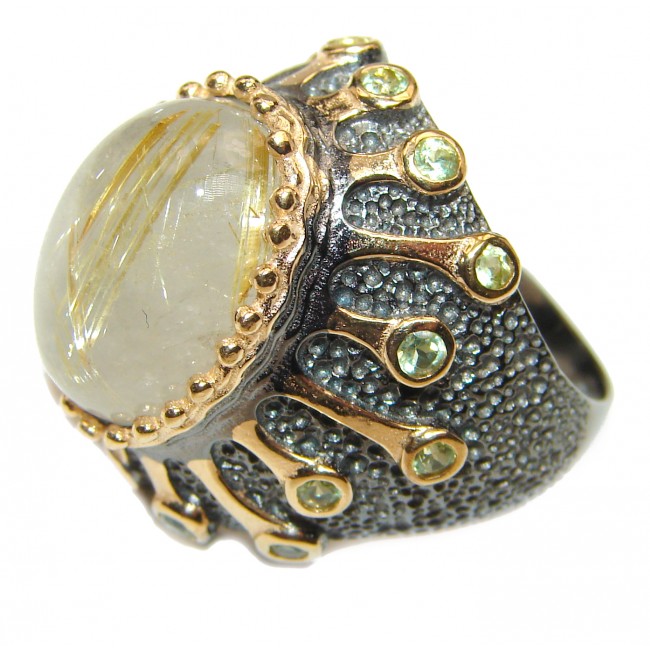 Golden Rutilated Quartz .925 Sterling Silver handcrafted Ring Size 7 1/2