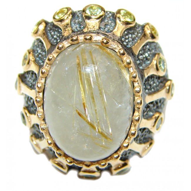 Golden Rutilated Quartz .925 Sterling Silver handcrafted Ring Size 7 1/2