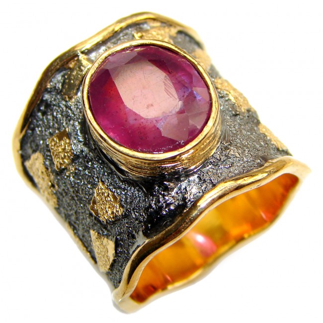 Genuine Kashmir Ruby 18K Gold .925 Sterling Silver handcrafted Statement Ring size 6 1/2
