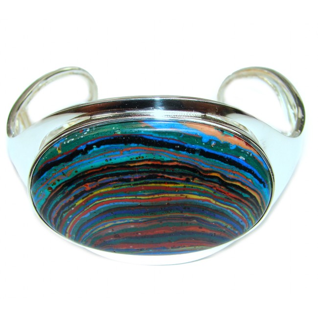 Huge Amazing Rainbow Calsilica .925 Sterling Silver handmade Bracelet / Cuff