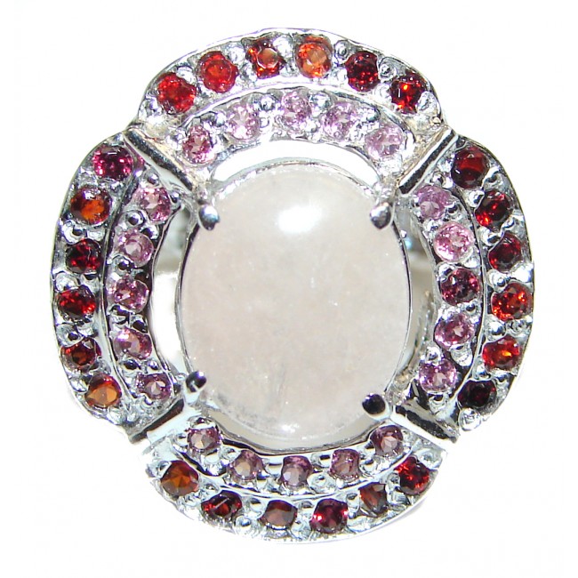 Posh Authentic Rose Quartz Garnet .925 Sterling Silver ring s. 8 1/4