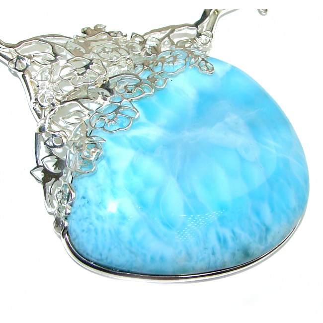 Glorious Huge Vintage Design Best quality authentic Larimar .925 Sterling Silver handmade necklace