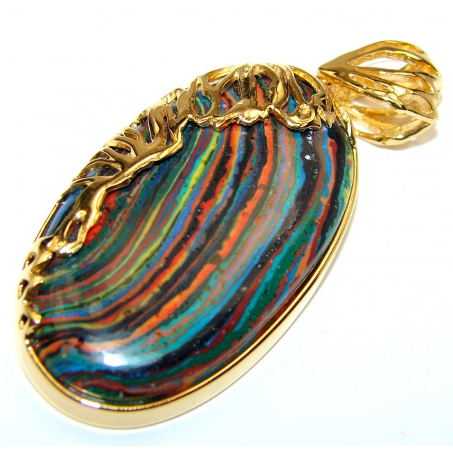 Amazing Blue Rainbow Calsilica 14K Gold over .925 Sterling Silver handmade Pendant